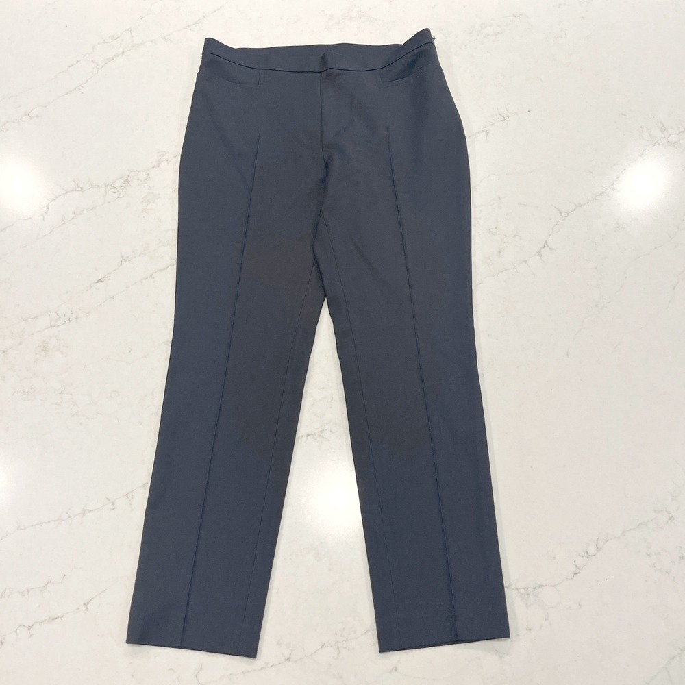 Akris Punto Straight Leg Dress Pants Women 8 Black Side Zip Ankle Pocket Stretch